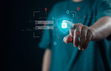 cyber security concept User privacy security and internet data protection concept Business people protect personal information on their hands