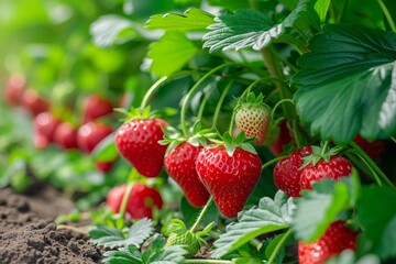 Growing strawberry harvest and producing vegetables cultivation. Concept of small eco green business organic farming gardening and healthy food