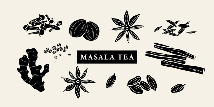 Flat vector masala tea spices drawing