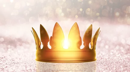 Fotobehang beautiful queen king golden crown on glitter background © BillionPhotos.com