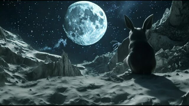 rabbit at space land with moonlight