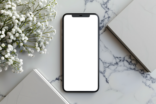 Minimalistic Phone Screen Mockup on Wooden Desk, Clean and Simple