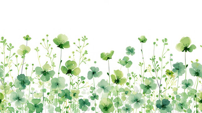  a watercolor painting of green flowers on a white background with a place for the text on the left side of the image.