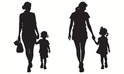 Mom silhouettes and icons. Black flat color simple elegant white background Mom vector and illustration. - obrazy, fototapety, plakaty