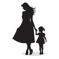 Mom silhouettes and icons. Black flat color simple elegant white background Mom vector and illustration.