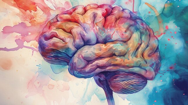 Concept of colorful icon of human brain. Abstract wallpaper, exploding in colors. 