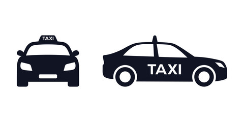 Taxi cab car vector icon. Taxi car front and side view flat pictogram designs, Vector illustration. - obrazy, fototapety, plakaty