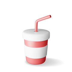 3d Realistic Red Disposable Cup with Straw