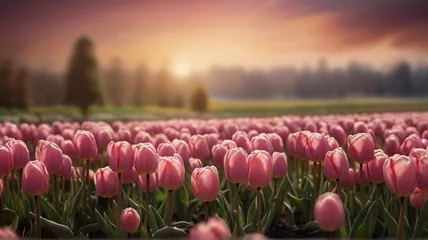 Poster tulip field at sunset © Natali_poltava