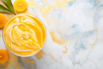 a mango smoothie on white background