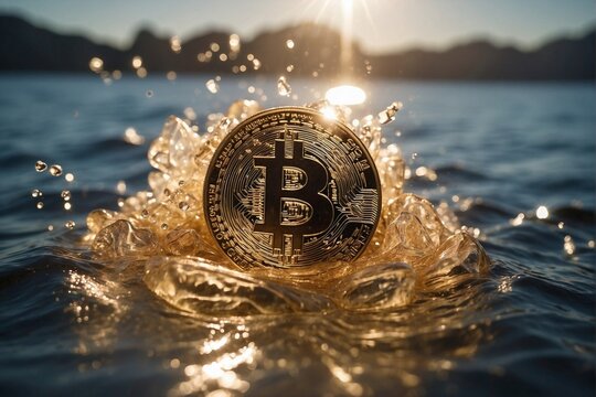 Image of Bitcoin Coin Falling to the Bottom of the Ocean: Cryptocurrency Trading, Bearish Trend