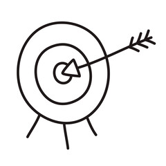 Doodle target icon or logo, hand drawn with thin black line. Png clipart isolated on transparent background