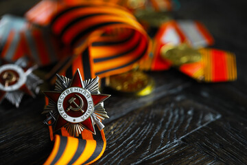 Patriotic War Order and battle order for courage and bravery on George Ribbon background for the...