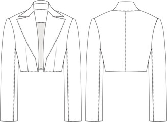 long sleeve basic crop blazer jacket template technical drawing flat sketch cad mockup fashion woman design style model - obrazy, fototapety, plakaty