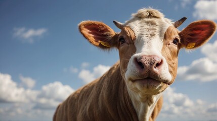 Low angle view of cow against sky 