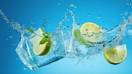Lemon slices dropped into sparkling water for a juice based beverage