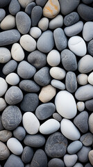 Gravel texture. Pebble stone background. Light grey closeup small rocks. Top view of ground gravel  road , Generate AI