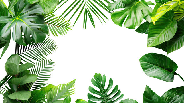Tropical green leaves for decoration of art frame wallpaper,card on transparent background.