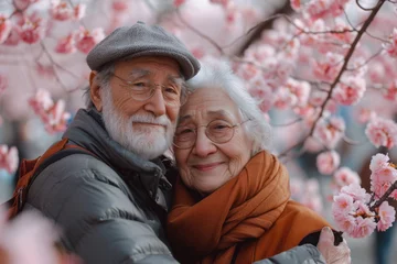 Foto op Canvas Paar Senioren in Kirschblüte © Fatih
