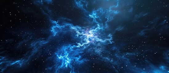 Fototapeta na wymiar Computer generated rendering of a pentagon particle-filled blue nebula in deep space