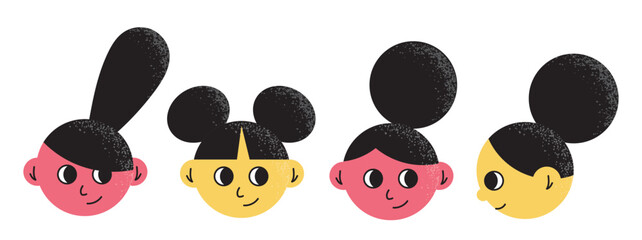 Happy people, face avatars set. Smiling excited women, head portraits. Friendly glad characters. Flat vector illustrations isolated on white background