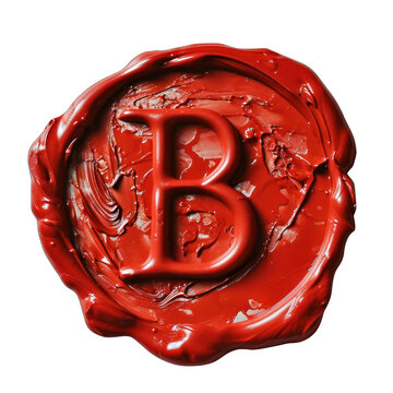 Red wax seal of alphabet B isolated on transparent background.	
