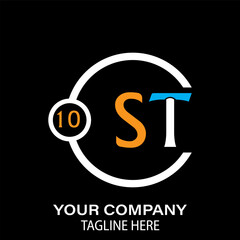 ST Letter Logo Design.  ST Company Name. ST Letter Logo Circular Concept. Black Background.