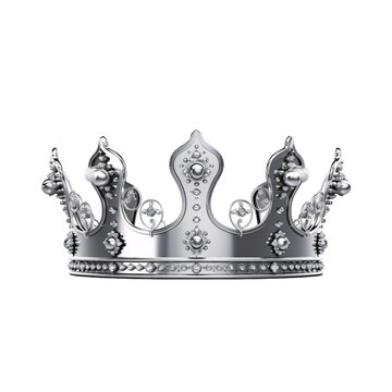 Silver crown, reflective silver crown isolated on a white or transparent background, PNG, platinum crown with jewels. white gold crown.