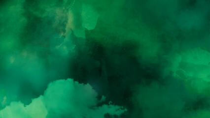 Dark green watercolor background with clouds effect. 