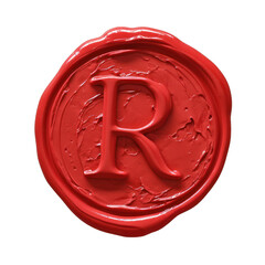 Red wax seal of alphabet R isolated on transparent background.