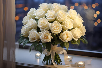 Elegant Bouquet of White Roses by the Window