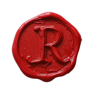 recommend clip art: Red wax seal of alphabet R isolated on transparent background.