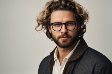 Obraz premium a face portrait of a handsome white caucasian man with wavy curly hair