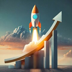 Business and finance. Exponential growth with rocket launch icon. Financial culture