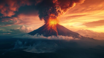 Dramatic panorama of Volcano eruption - obrazy, fototapety, plakaty