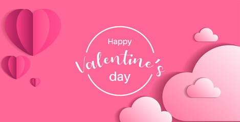 pink background with paper cut heart and cloud 