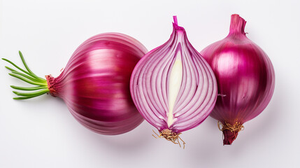 Half of red Onion isolated on white background. Top view, flat lay. Generate AI