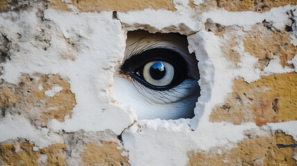 Something is closely watching what is happening outside behind the wall it wants to get out