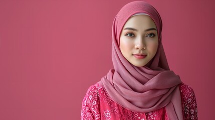 Asian youth with a big grin and happiness Malay Muslim woman wearing a headscarf, space, Generative AI. - obrazy, fototapety, plakaty