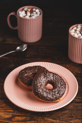 Chocolate Donuts and Hot Chocolate with Marshmallow