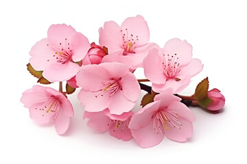 Delicate cherry blossoms isolated on white, perfect for spring themes, floral designs, and gentle backgrounds.