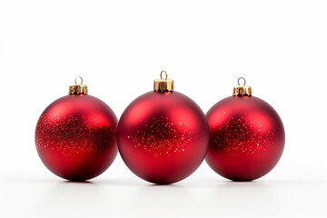 Fototapeta premium Elevate your holiday visuals with a festive red Christmas ball featuring a snow effect set on a clean white background - Holiday decoration template