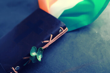 St. patrick's day background. Four-leaf clover symbol of good luck. Religious Christian Irish celebration.