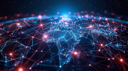 Global globe network for internet business communication technologies on Earth, Generative AI. - obrazy, fototapety, plakaty