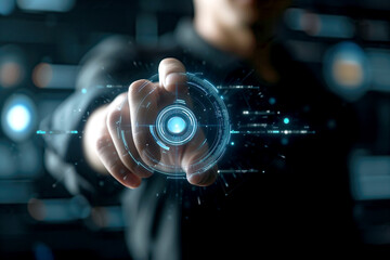 Man Pressing Button on Touch Screen for Business Purposes