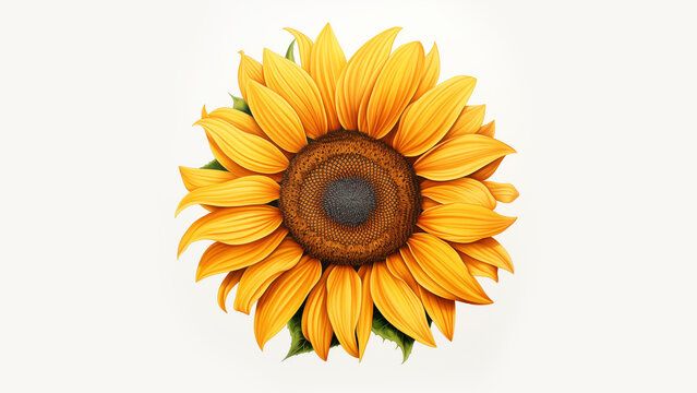 vibrant single sunflower drawing realistic with white background