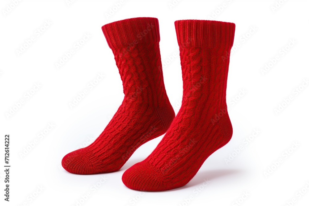 Sticker Red cotton socks isolated on white background