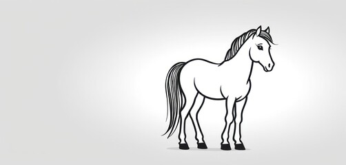  a black and white drawing of a horse on a white background with a black outline of a horse on the left side of the image, and a black outline of the horse on the right side of the.