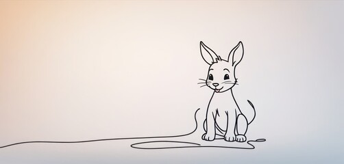  a black and white drawing of a rabbit on a light blue and white background with a line drawing of a rabbit on the left side of the image and the rabbit on the right side of the.