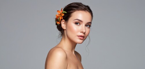  a woman with a flower in her hair and a flower in her hair is wearing a flower in her hair and a flower in her hair is wearing a flower in her hair.